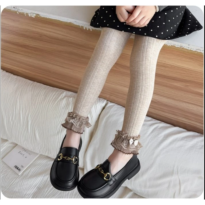 Quần legging trẻ em công chúa, quần tất bé gái thu đông viền ren thời trang, quần trẻ em dễ phối áo váy, quần giữ ấm