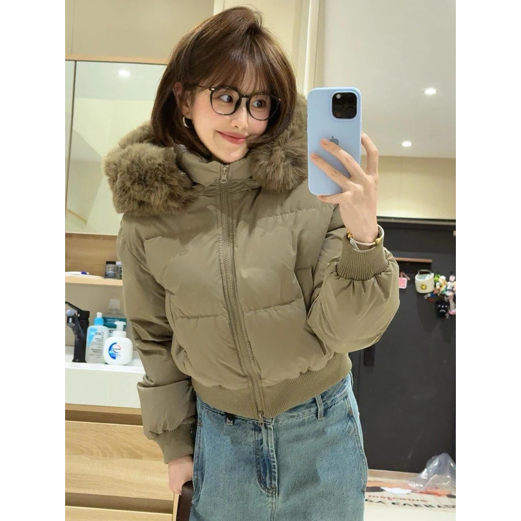 Áo khoác cotton có mũ trùm đầu thiết kế cổ điển kiểu Mỹ dành cho nữ mùa đông mới dày dặn ôm vừa vặn đa năng