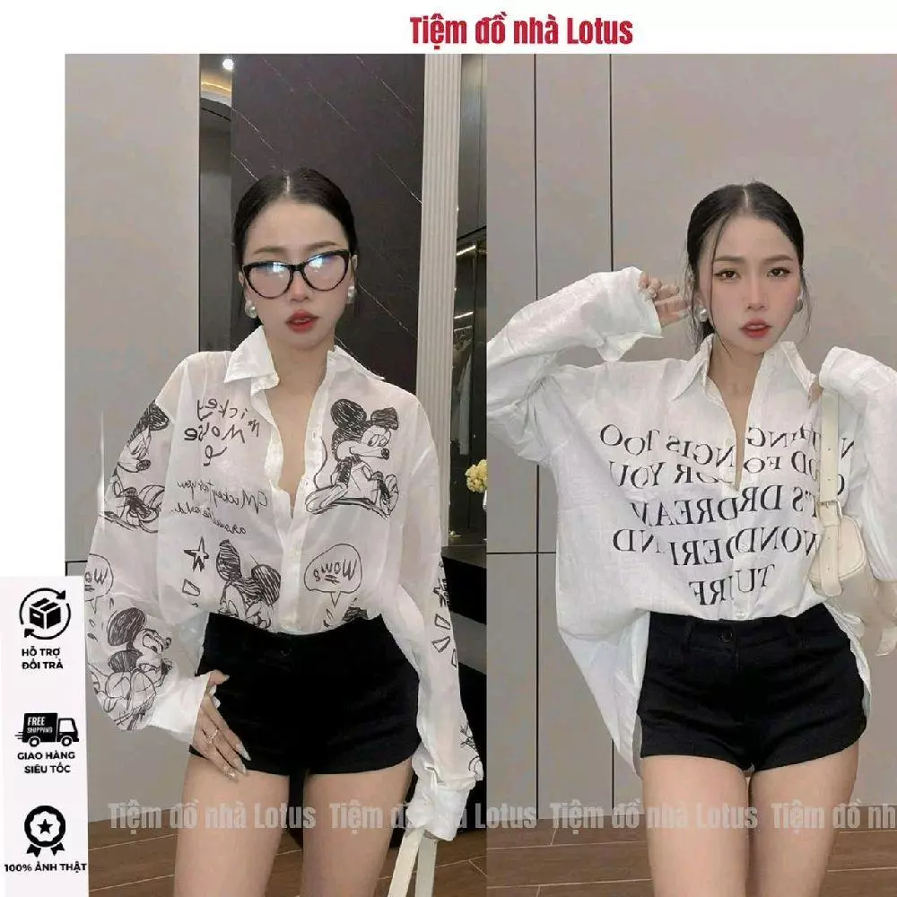 Áo Sơ Mi Kiểu A98 - In Mickey & In Chữ Sexy (Tiệm đồ nhà Lotus)