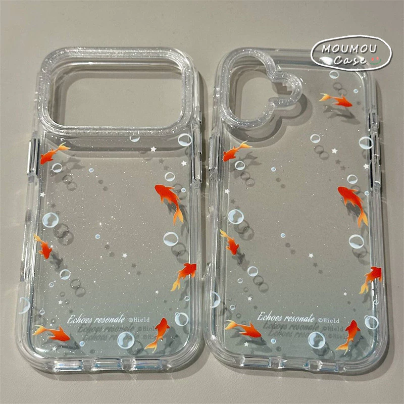 Ốp Lưng IPhone 16 11 17 13 12 15 14 Pro Max XR X XS Max Hộp Đựng Bong Bóng Cá Bể Bơi Hộp Đựng Bột Long Lanh Sang Trọng