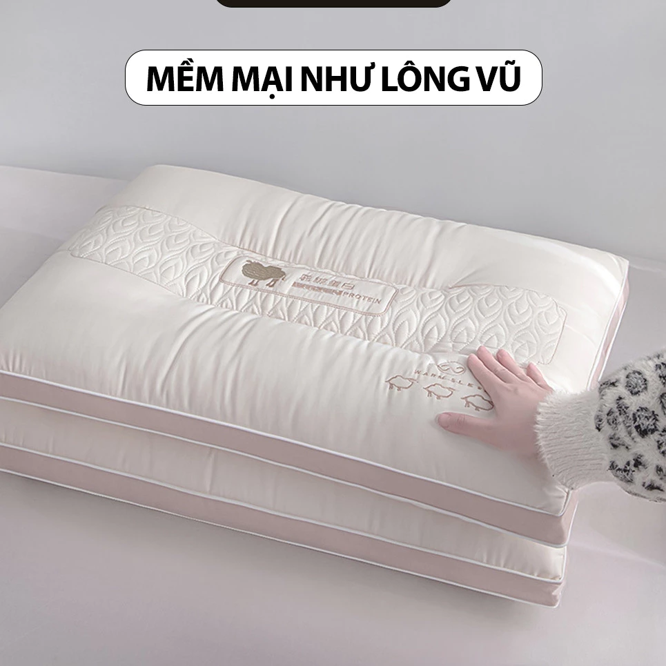 Gối Ngủ Lạc Đà Protein Size 50x70cm Công Thái Học Êm Ái Thoáng Khí Chống Đau Vai Gáy