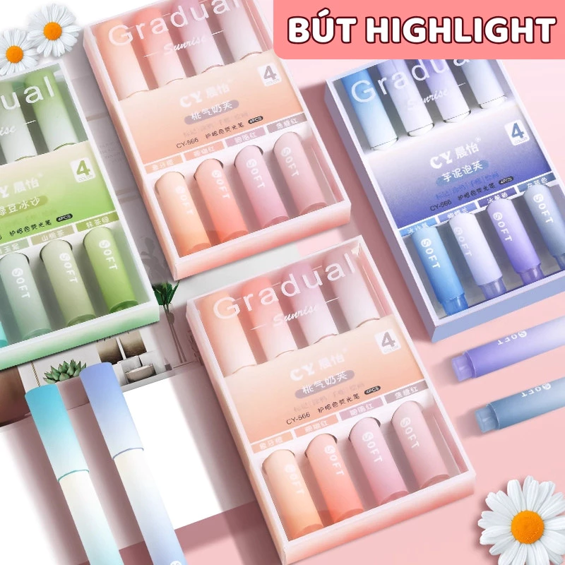 Bút Highlight Pastel Gradual Chống Lem – Bút Đánh Dấu Cho Học Sinh Học Tập, Màu Mịn Phù Hợp Ghi Chú