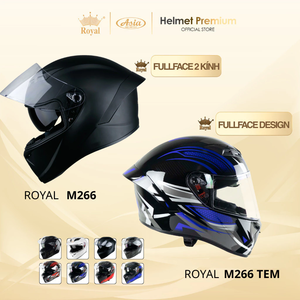 Mũ Bảo Hiểm Fullface Royal Series M266 Và M266 Design 2 Kính Hiểm Trùm Đầu Thời Trang Phượt Nam Nữ