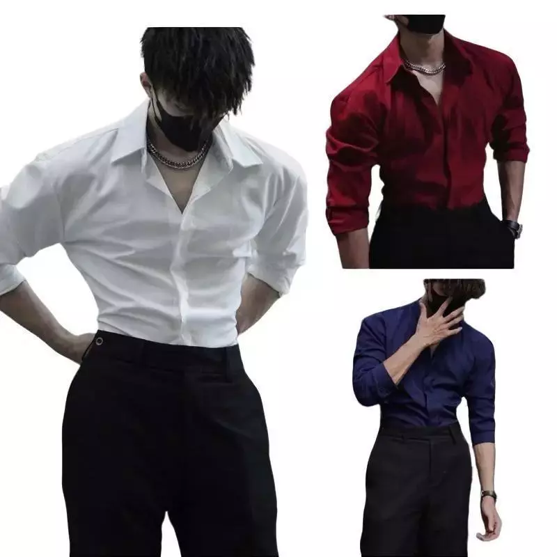 Áo Sơ Mi Nam Tay Dài Giấu Cúc Chất Liệu Cotton Chéo Trơn Form Hack Vai Thoáng Mát.