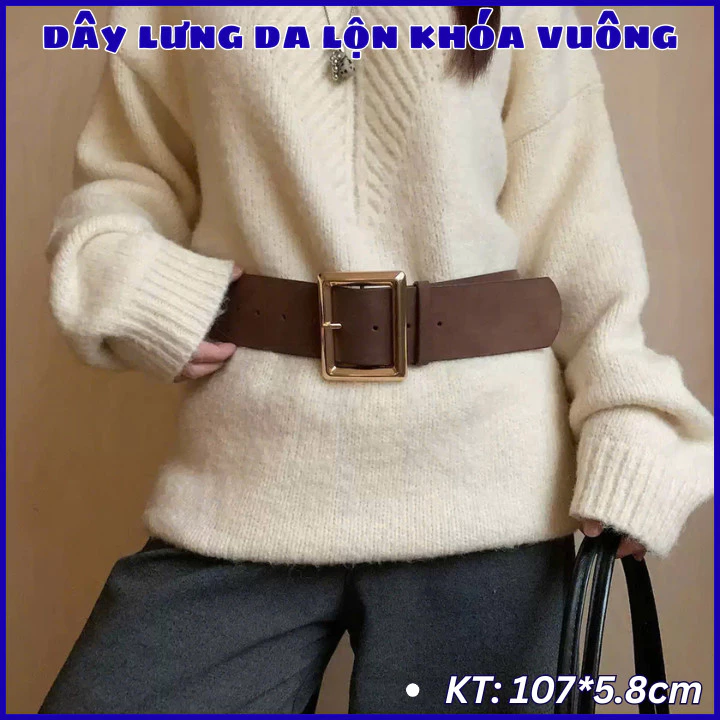 [Có sẵn] Dây thắt lưng da lộn khóa vuông bản 3.3-5.8cm, dây belt Y2K đủ màu nâu phong cách OLL396