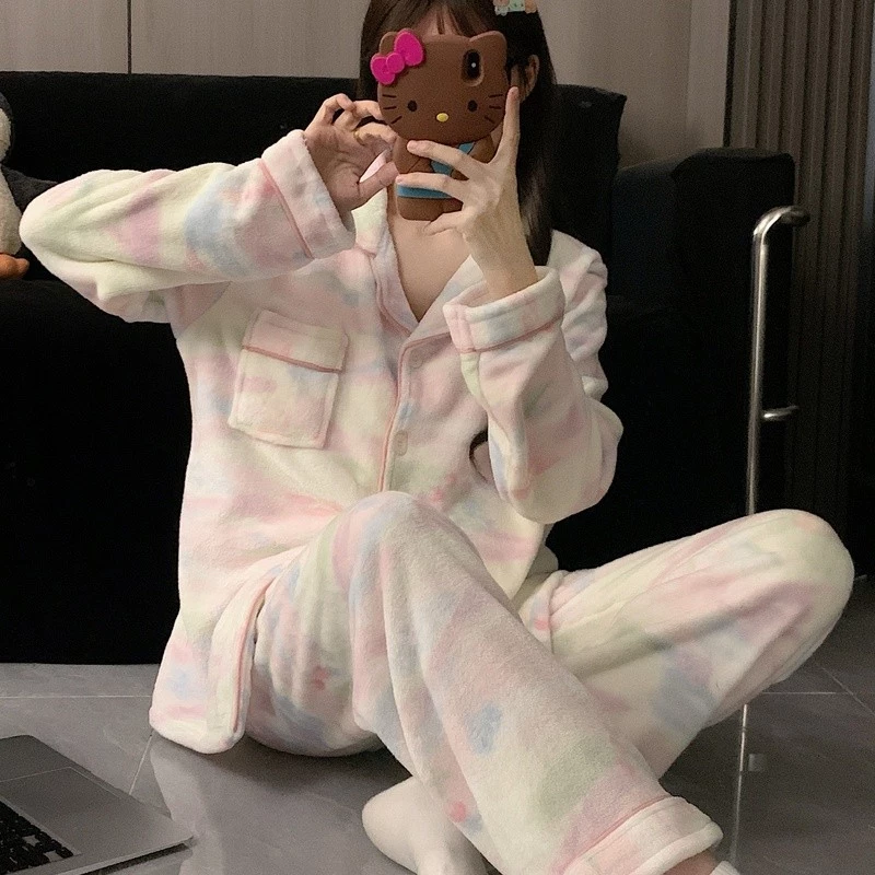 Bộ Đồ Ngủ Flannel Mùa Đông Cho Nữ, Kích Thước M-4XL, Giữ Ấm Mặc Ở Nhà
