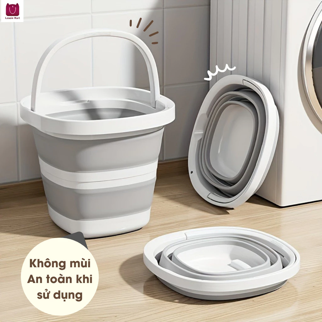 Xô đựng nước có thể gập lại, xô đựng nước gia dụng di động, dung tích lớn, không bị biến dạng ở nhiệt độ cao.