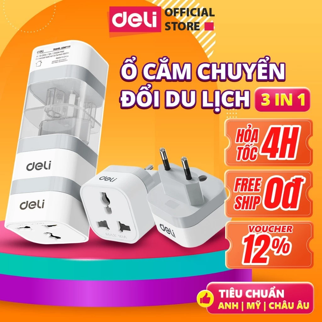 [HOẢ TỐC] Ổ Cắm Chuyển Đổi 3 Chân Sang 2 Chân, Ổ Cắm Tiêu Chuẩn Châu ÂU, Mỹ, Anh Dùng Đa Quốc Gia Du Lịch