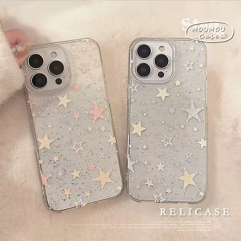 Ốp Lưng IPhone 16 13 11 15 12 14 Pro Max 16 7 8 Plus XR  X XS MAX Vỏ Phấn Lấp Lánh Sang Trọng Màu Xanh Hồng Ngọt Ngào