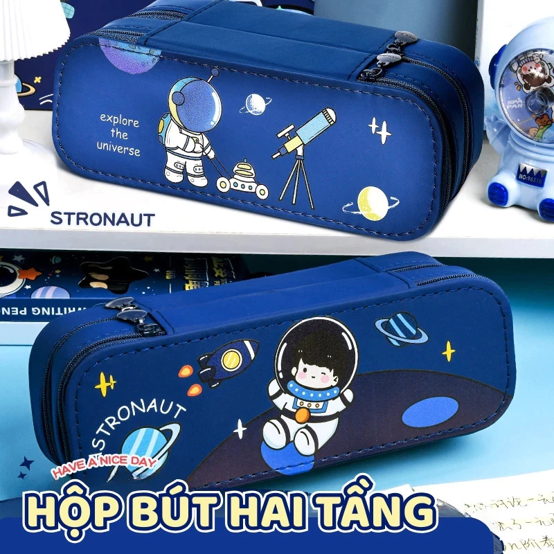 Hộp Bút 2 Tầng Phi Hành Gia Cute – Túi Đựng Bút Dung Tích Lớn, Phù Hợp Học Sinh & Sinh Viên