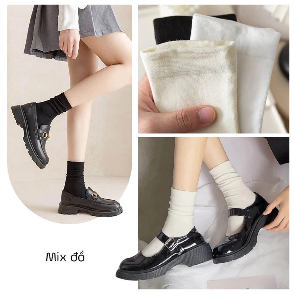 Vớ Cotton Tất Cổ Cao Màu Trắng Đen Đơn Giản Thời Trang Thu Đông, Tất Cao Cổ, Vớ Cao Cổ, Tất Cổ Cao, Tất Nam, Tất Nữ