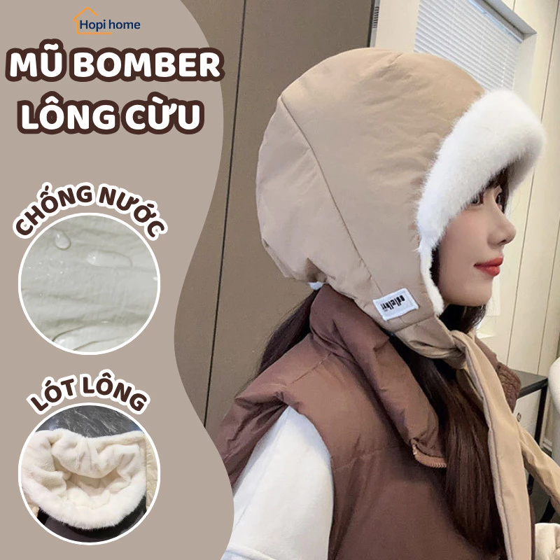 Mũ Bomber Lông Cừu Cho Nữ Giữ Ấm Mùa Đông, Mũ Phi Công Lót Lông Dày Dặn, Che Tai, Chống Gió Lạnh