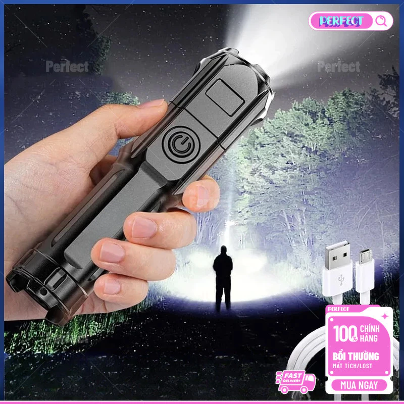 👍👍👍Đèn pin Led cầm tay siêu sáng có Zoom xa gần pin trâu chống nước đèn pin sạc cầm tay