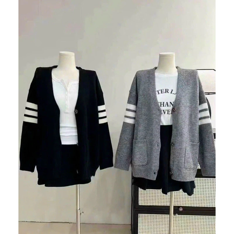 Áo khoác cardigan len dày phối viền Quảng Châu, form rộng Hàn Quốc, free size dưới 60kg