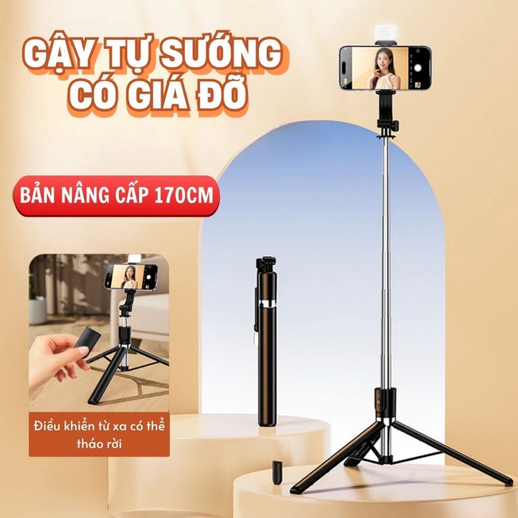 Gậy chụp ảnh tự sướng Selfie 3 chân,cầm tay,1M7 điều khiển từ xa có đèn Tripod…