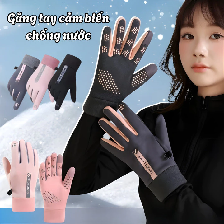 Găng Tay Cảm Ứng Chống Nước Lót Nỉ, Găng Đi Xe Máy Mùa Đông Giữ Ấm Ấm Áp