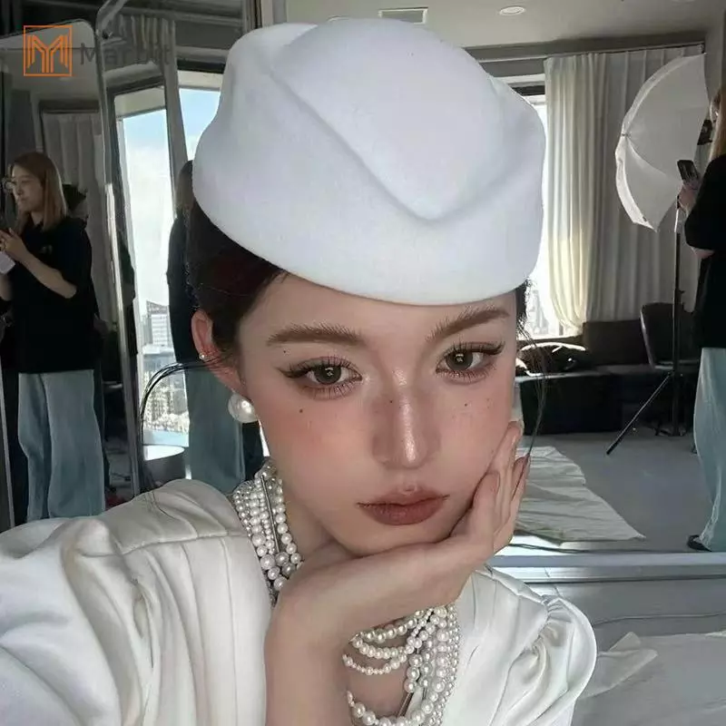 Marbit Mũ Nồi Mũ Hàng Không Tiếp Viên Hàng Không Tiếp Viên Hàng Không Vintage Nón Flat Top Mũ Phụ Kiện Tóc Mới