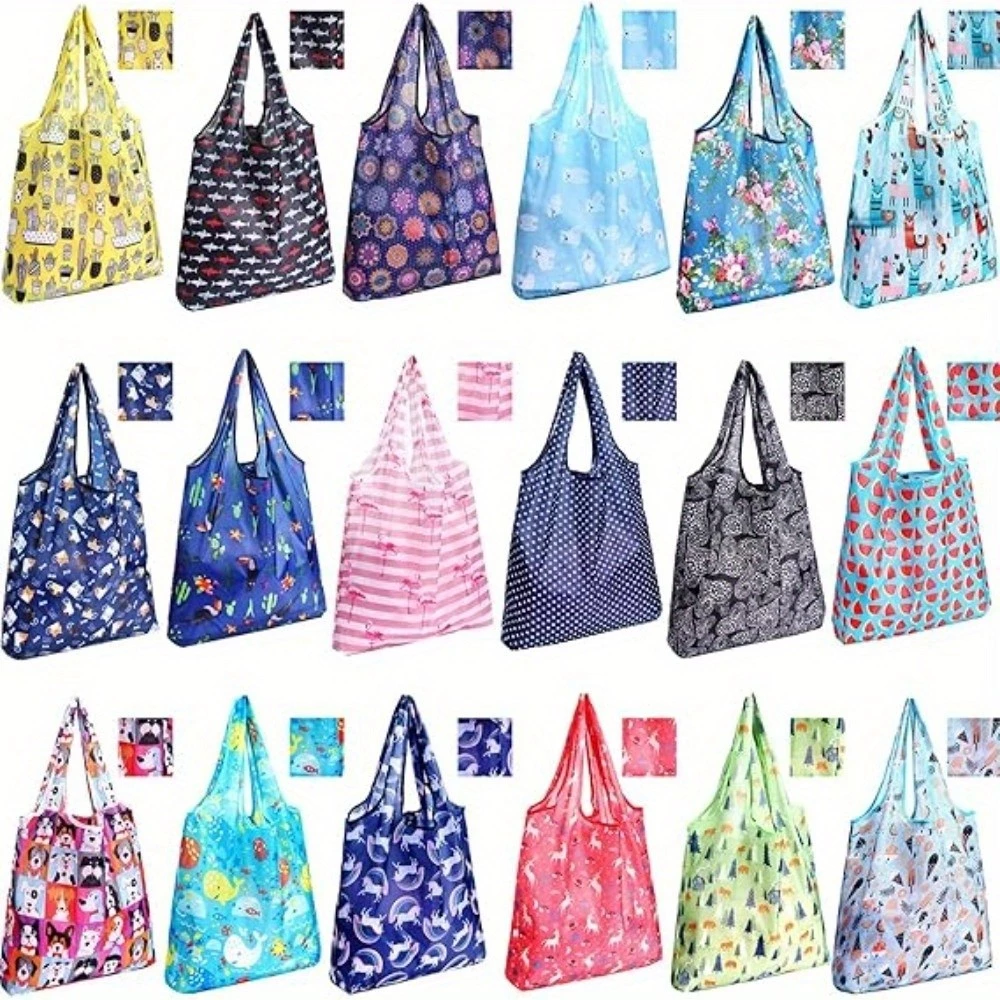 Dung Tích Lớn Có Thể Gập Lại Túi Mua Sắm Dày Polyester Chất Liệu Chống Thấm Nước Di Động Di Động Túi Mua Sắm Tạp Hóa Một Túi Đa Năng Dụng Cụ Tiện Dụng