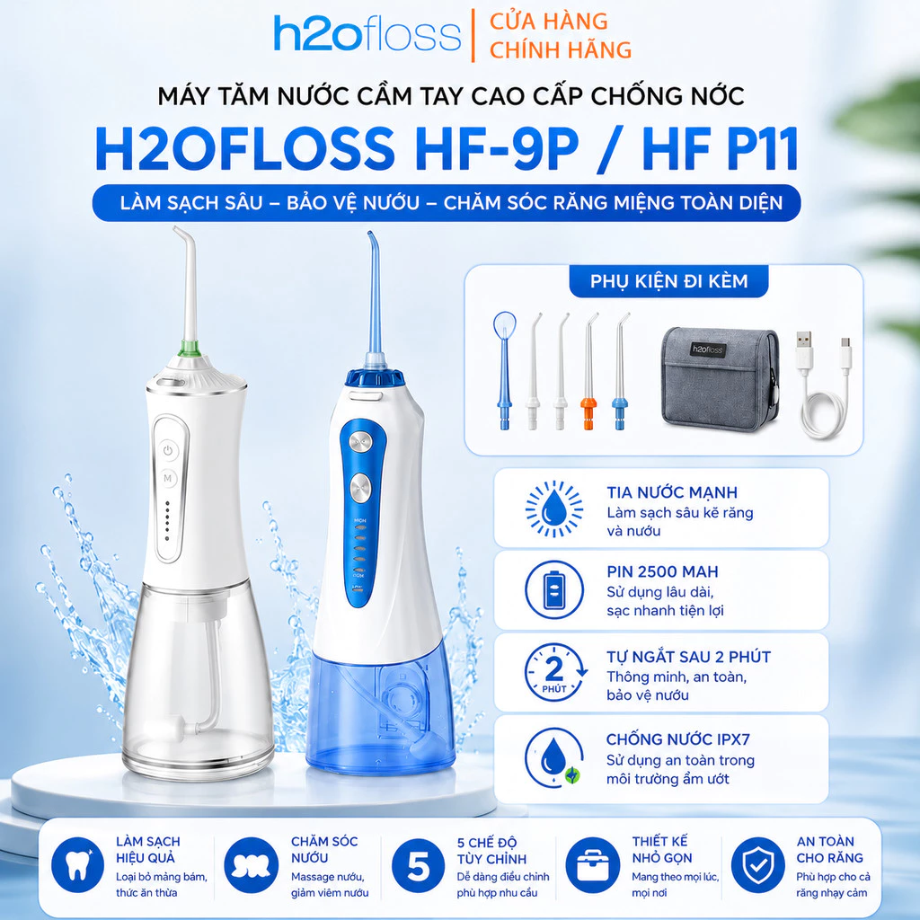 Máy Tăm Nước H2ofloss HF-P11 HF-9P / HF-6  / HF-10 mini Tăm Nước Cầm Tay Dụng cụ vệ sinh răng miệng (chính hãng)