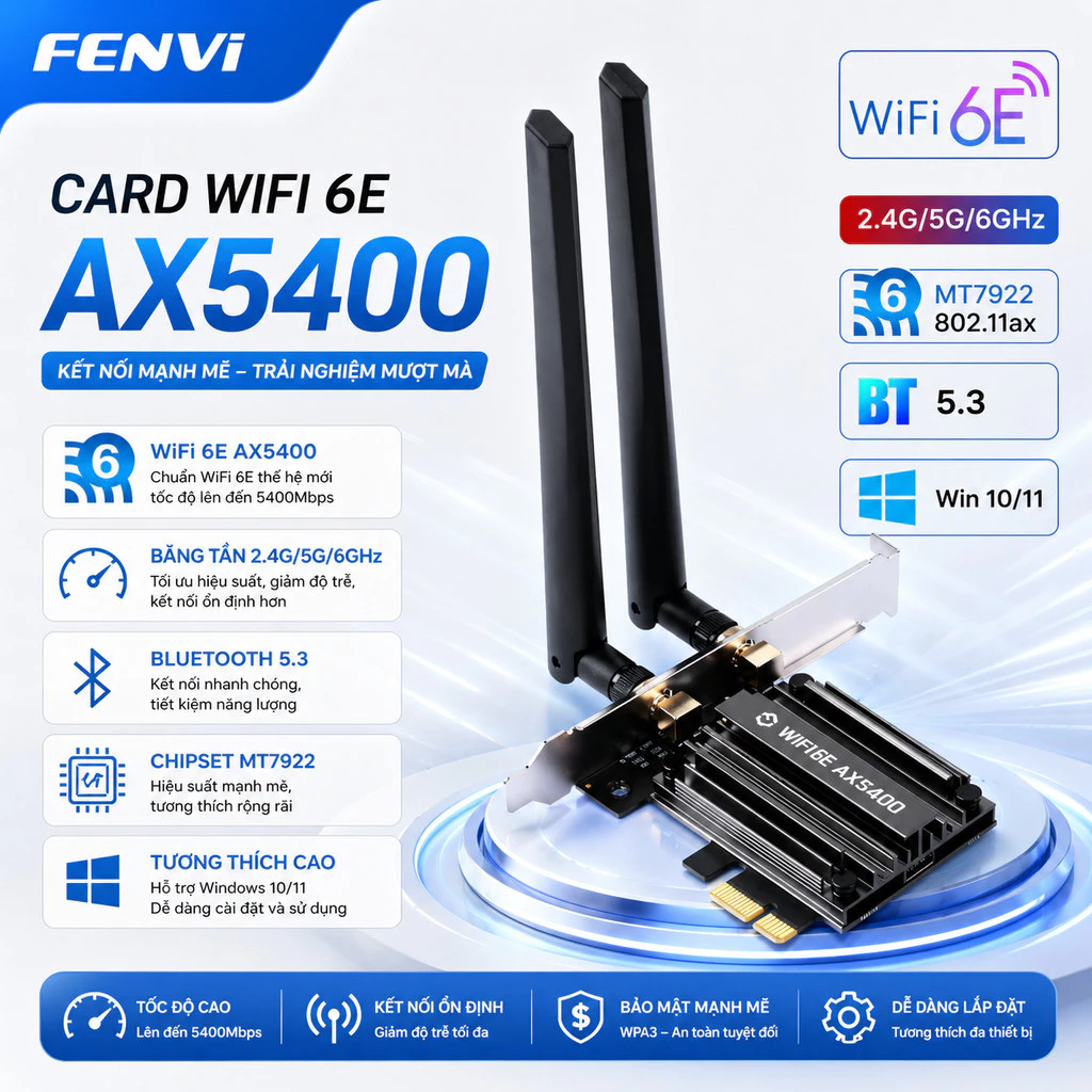 Fenvi Bộ chuyển đổi Wifi 3.0 USB 1300Mbps cho 4.2 Bluetooth hai băng tần 2.4G/5GHz Bộ thu không dây Card mạng USB cho má