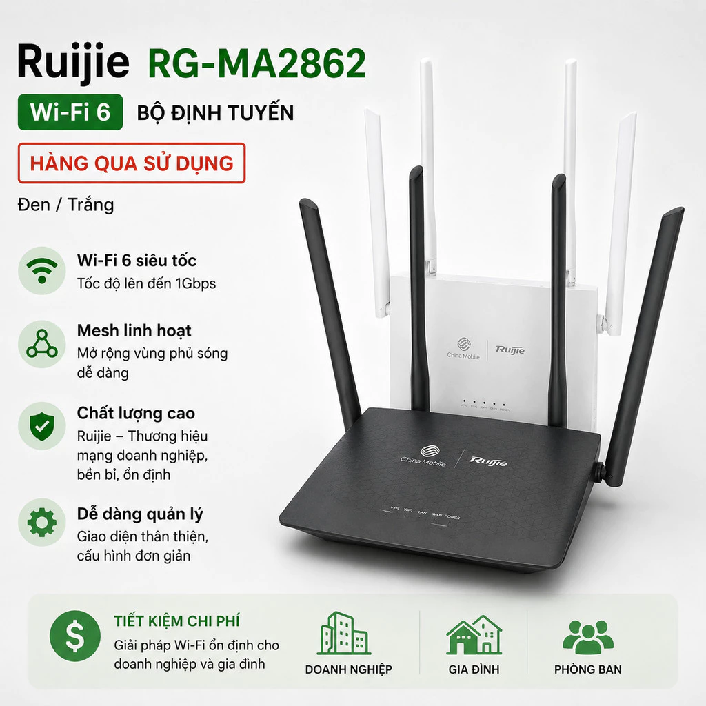 QUA SD - Ruijie RG-MA2822 RG-MA2822 RG-MA2862 RG-MA2820 MESH WIFI6 AX1800 HÀNG qua sử dụng