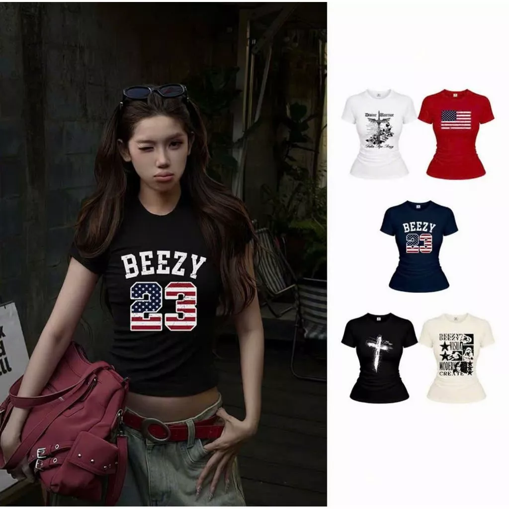 Áo Thun Nữ Ôm Body  Cổ Tròn Tay Ngắn,Áo Croptop Thắt Eo 23 BEEZY Chất Thun Tăm Cực Tôn Dáng ,Cá Tính Hottrend