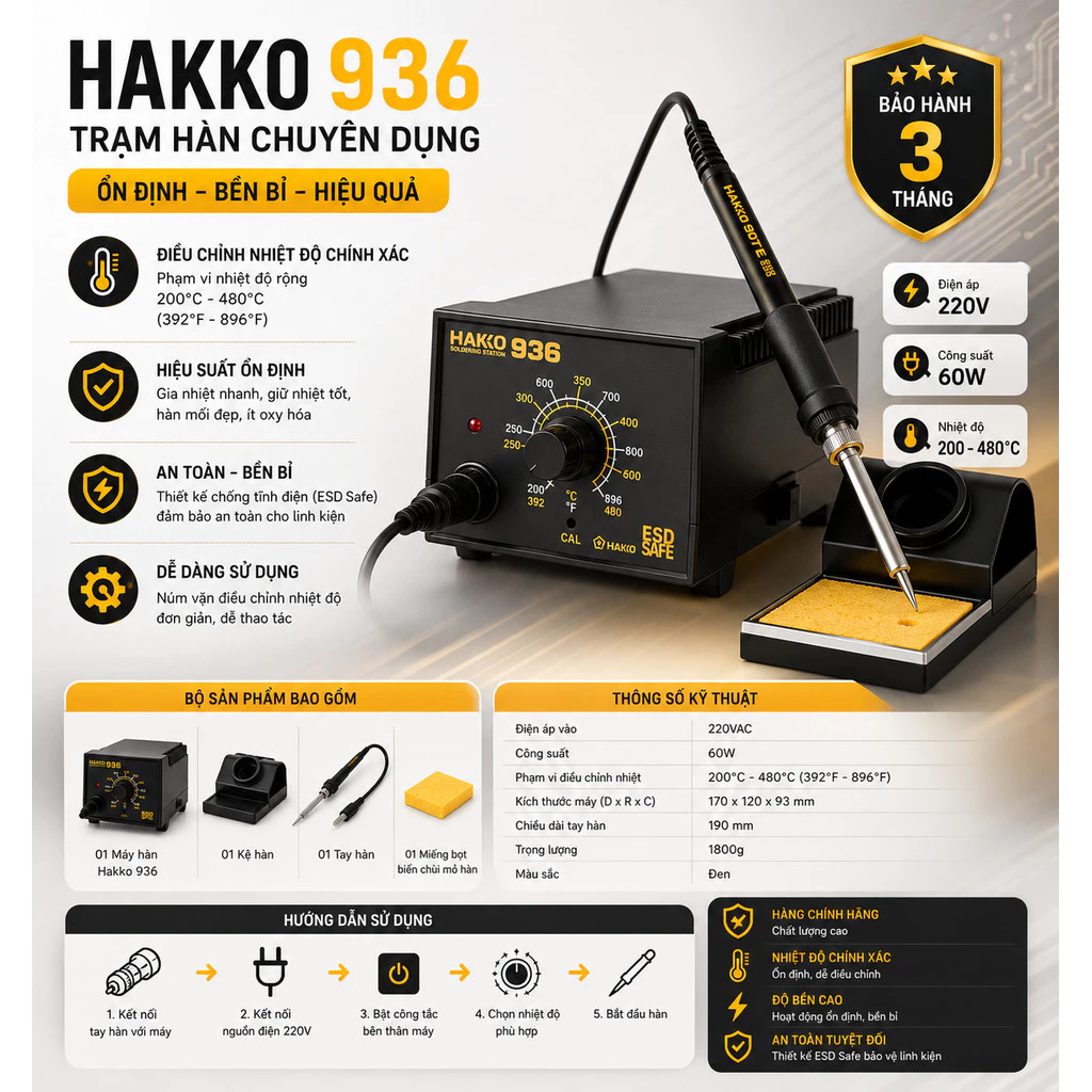 Trạm hàn Hakko 936 chuyên dụng điều chỉnh nhiệt độ