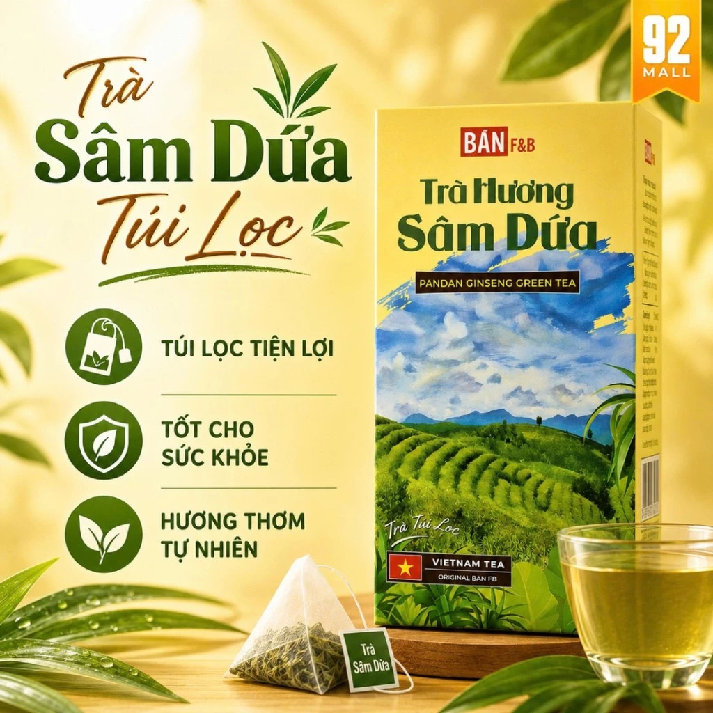 Trà Sâm Dứa Túi Lọc Bản F&B Hộp 15 Gói Đậm Vị Tự Nhiên Sản Xuất Tại Việt Nam