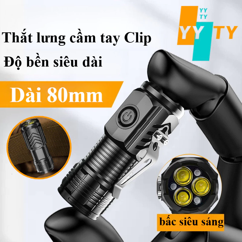 YYTY Đèn Pin 3 Mắt Led Siêu Sáng, Sạc Li-Ion, Chống Nước IPX7, Gọn Nhẹ, Dùng Cho Dã Ngoại & Sửa Chữa