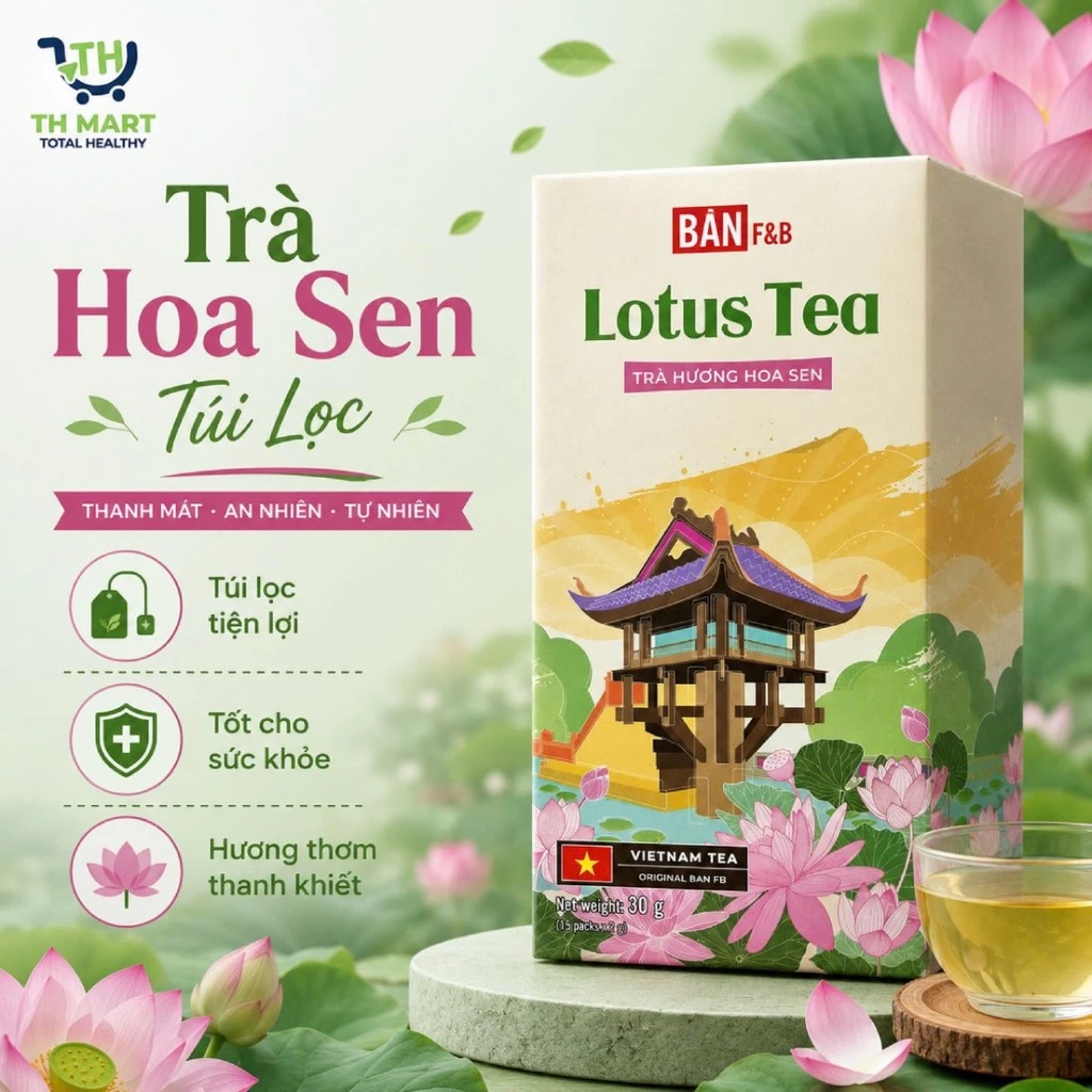 Trà Túi Lọc Hoa Sen Bản F&B Hộp 15 Gói Đậm Vị Trà Tự Nhiên Truyền Thống Việt Nam