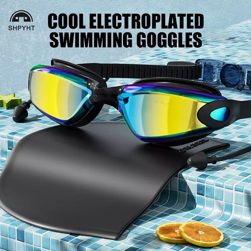 SHPYHT Kính bơi chống nước chuyên nghiệp HD, chống sương mù UV, nút tai silicone, kính có thể điều chỉnh nam, kính trong suốt mới
