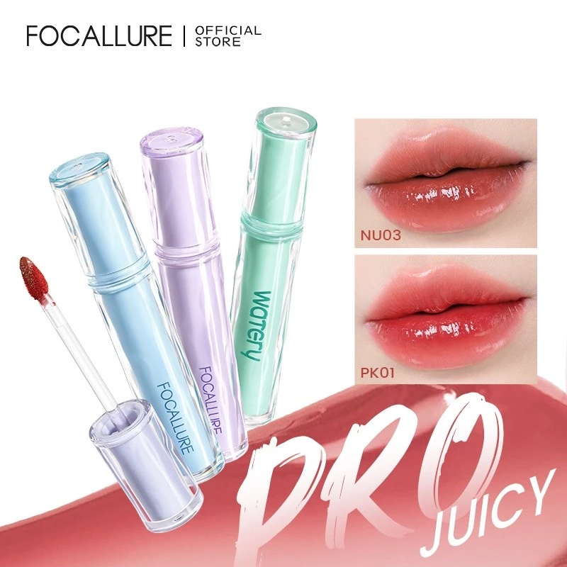 FOCALLURE Jelly Watery Lip Tint Glossy Dưỡng ẩm Plump High Pigment Long Wear Lip Gloss Pro-Juicy