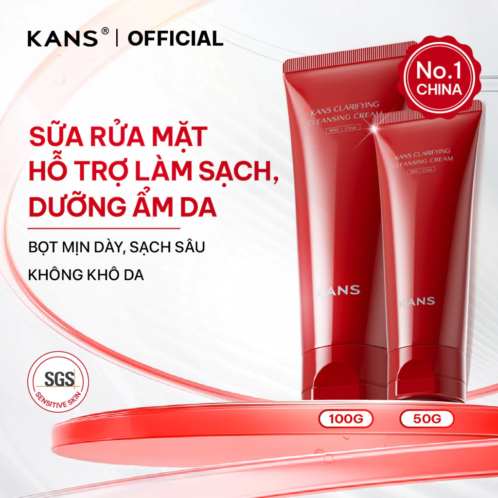 KANS Combo Sữa Rửa Mặt Đỏ giúp Làm Sạch Dầu Nhờn, Cấp Ẩm, Mờ nếp nhăn Clarifying Cleansing Cream (100g+50g)