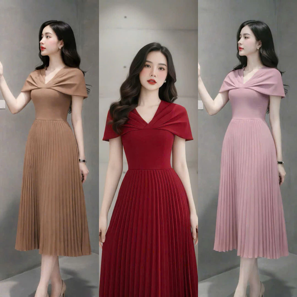 Đầm Nữ Dự Tiệc Dáng Dài CHE KHUYẾT ĐIỂM Thiết Kế XẾP LI Nữ Tính SANG CHẢNH Dành Cho Các Chị Em NY NA STORE