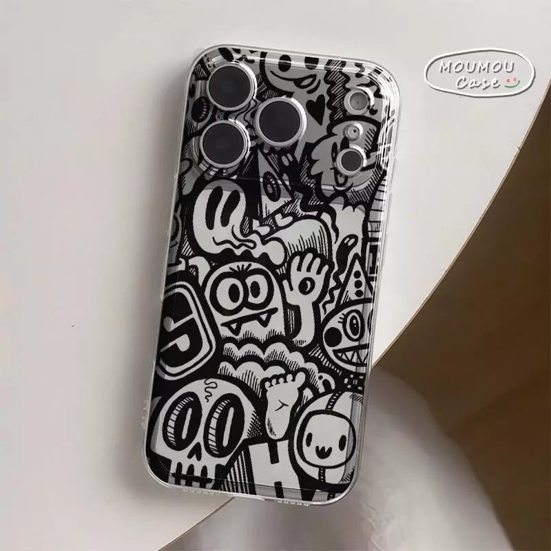 Ốp Lưng IPhone 16 13 11 17 14 15 12 Pro Max XR XS Max Ốp Lưng Trong Suốt Họa Tiết Hoạt Hình Graffiti Truyện Tranh