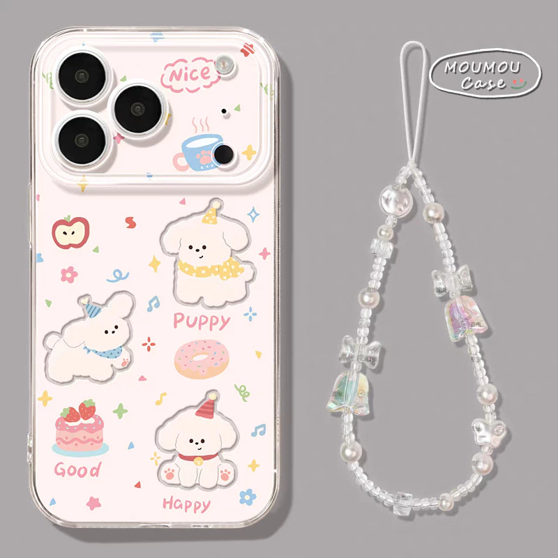 Ốp Lưng IPhone 11 16 13 17 14 15 12 Pro Max 8 7 16 15 Plus XR X XS MAX Phim Hoạt Hình Chó Gấu Nơ Vòng Tay Trong Suốt