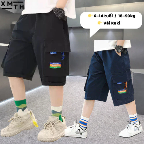 Quần đùi, quần short, quần dài túi hộp vải kaki đi học cho bé trai, trẻ em nam 6-14 tuổi size nhỡ đại 18-52kg mẫu CT2