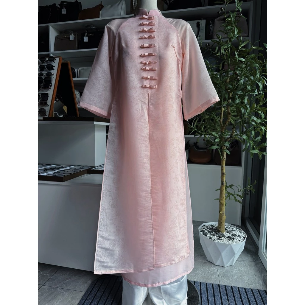 Áo dài nơ hồng 4 tà (chưa bao gồm quần)