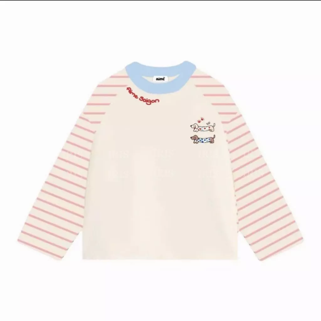 Áo Thun Nữ Form Rộng Tay Dài  Áo Phông Kẻ Ráp Lăng Phối Cổ Chữ Xinh Xắn Long Sleeve Boxy Hottrend