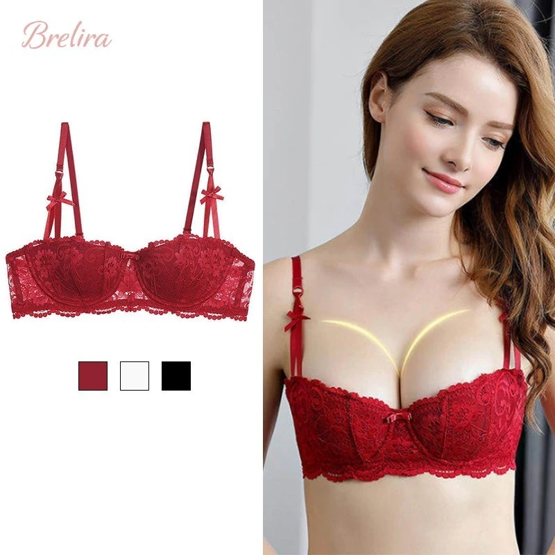 Áo ngực ren nâng ngực gợi cảm Brelira dành cho nữ, kiểu nửa cúp, mỏng nhẹ, ôm sát tôn dáng, dây đeo điều chỉnh được, thoải mái.
