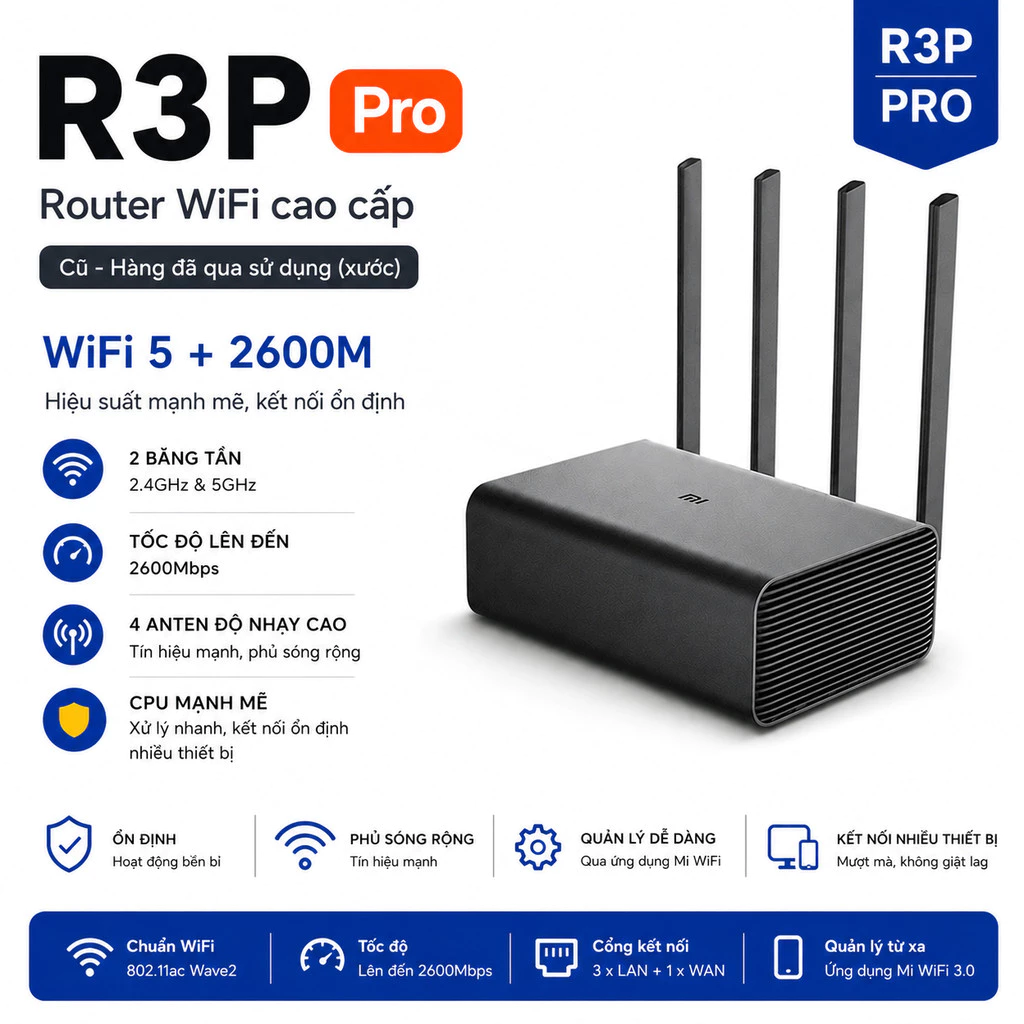 Bộ Phát Wifi 🆇🅸🅰🅾🅼🅸 Gen 3 Pro R3P Chuẩn AC2600 Gigabit  hàng cũ xước