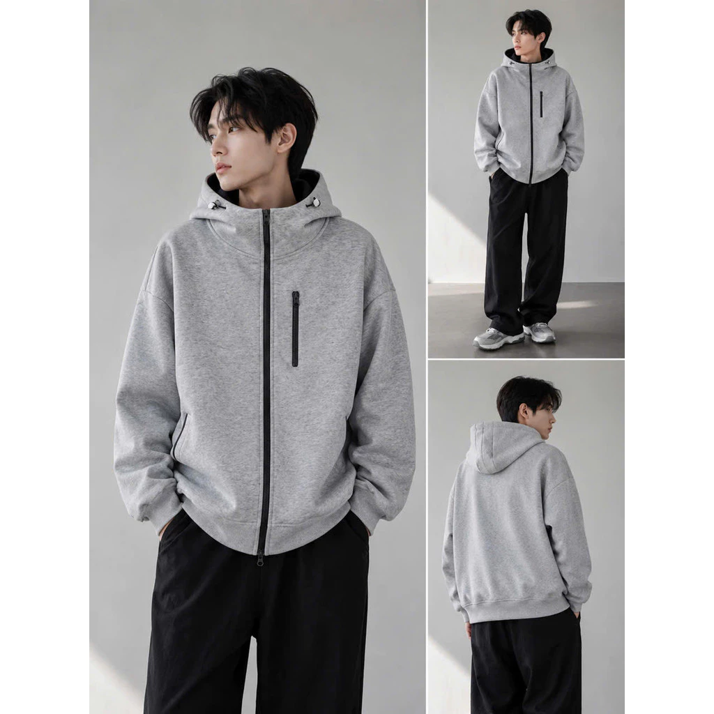 (ÁO DÀY ĐẸP ) Áo Khoác NỈ UNISEX Chống Nắng Phối DÂY KÉO BASIC Có Nón FORM RỘNG CỰC ĐẸP NEWTREND NY NA STORE