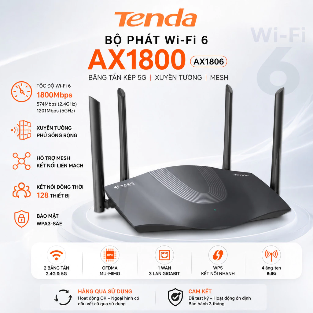Bộ phát wifi 6  Tenda Ax1806 AX1800  Băng Tần Kép 5G Xuyên Tường Mesh  ngang tenda tx3 ax1800 qua sử dụng