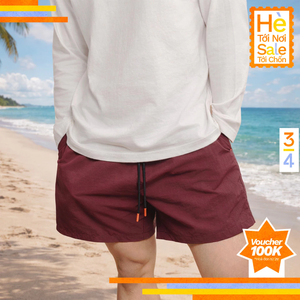 3PhầnTư - Quần Short Nam Nữ Lưng Thun Dây Rút Vải Taslan Dù Gió Thoáng Khí - BSHM24001