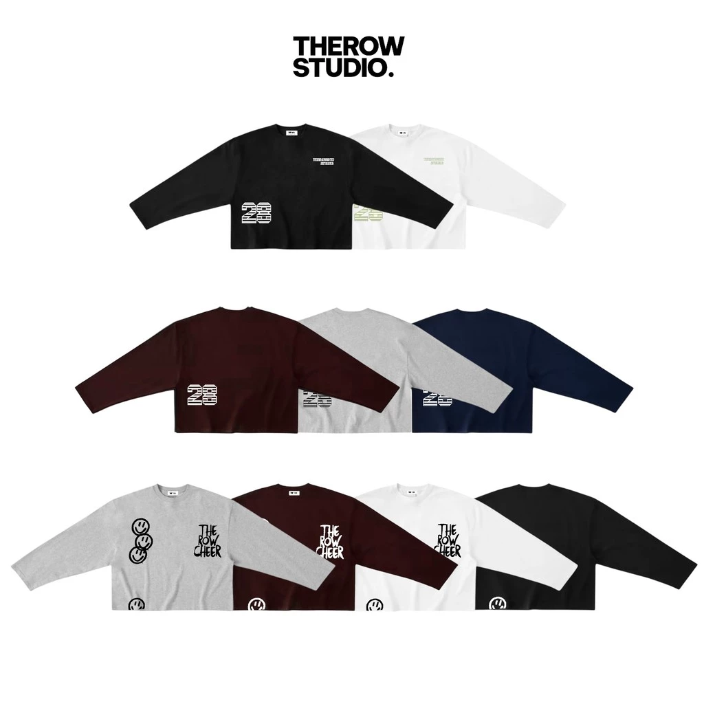 [Ver9] THEROW Áo Thun Tay Dài Long Sleeve Boxy 250gsm Form Rộng Cổ Tròn Unisex Nam Nữ Phong Cách Basic Thoải Mái
