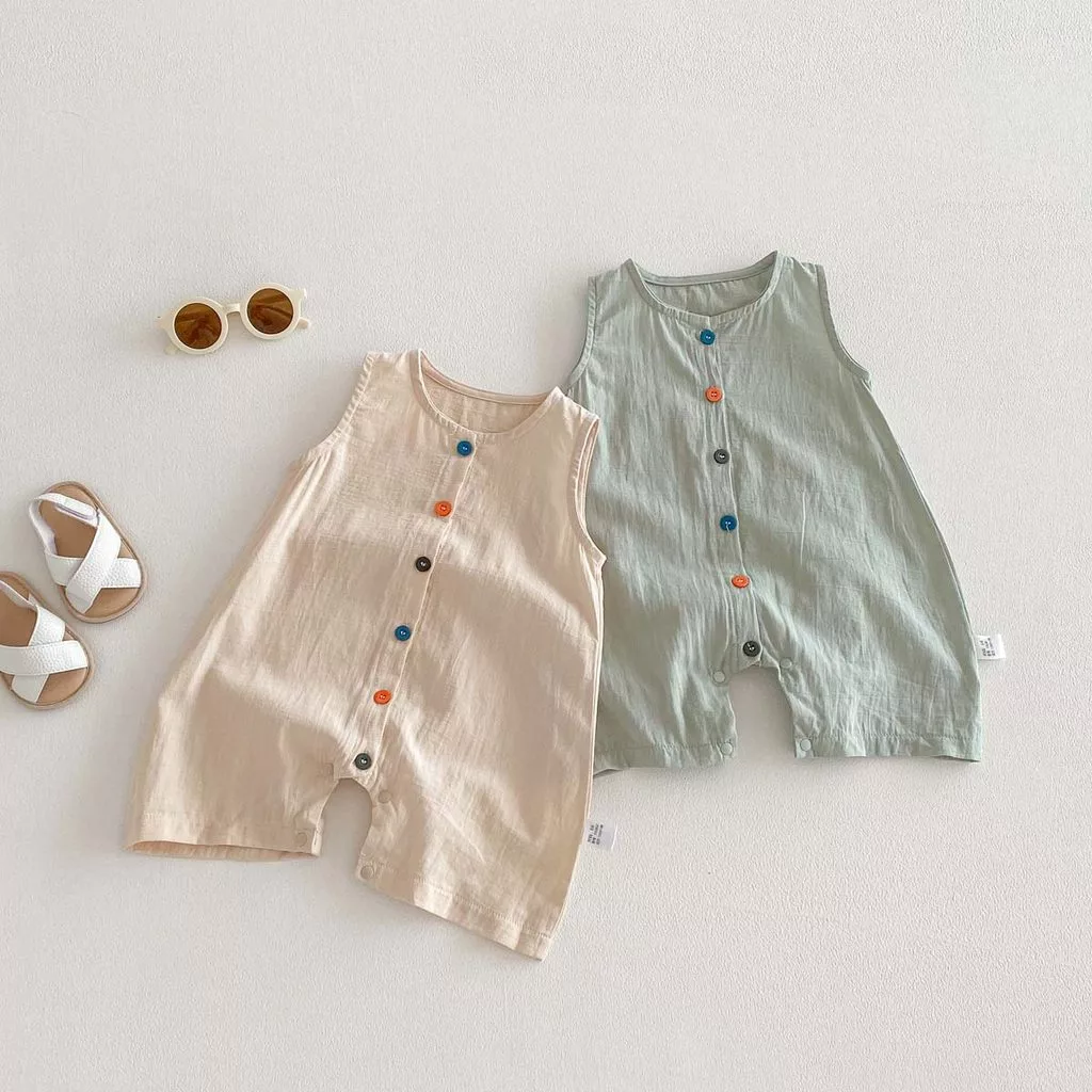 INS Mùa Hè Cho Bé Không Tay Trơn Cotton Mềm Áo liền quần Quần Áo Cho Bé 0-2 Tuổi