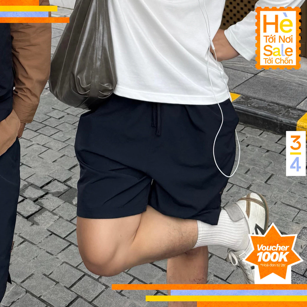 3PhầnTư - Quần Easy Short Nam Lưng Thun Dây Rút Vải Taslan Dù Gió - BSHM24009