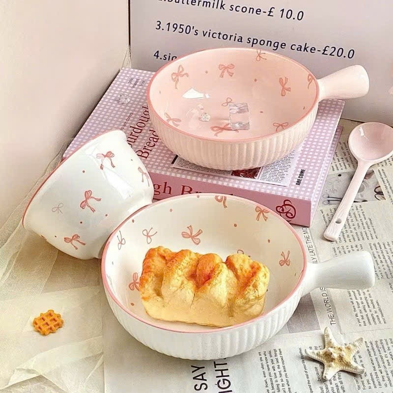 Set Bát Sứ Có Tay Cầm 3 Món Nơ Xinh Hàng Cao Cấp Đóng Hộp Xốp- giaremoingay68