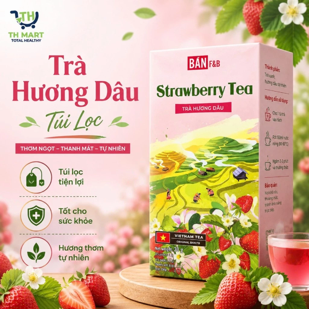 Trà Túi Lọc Hương Dâu Bản F&B Hộp 15 Gói Đậm Vị Trà Tự Nhiên Truyền Thống Việt Nam