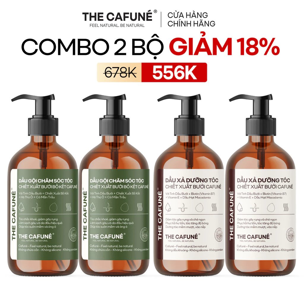 [COMBO GIẢM 25%] Bộ 2 Combo 2 Combo dầu gội bưởi, bồ kết, dầu xả Cafuné 450ml